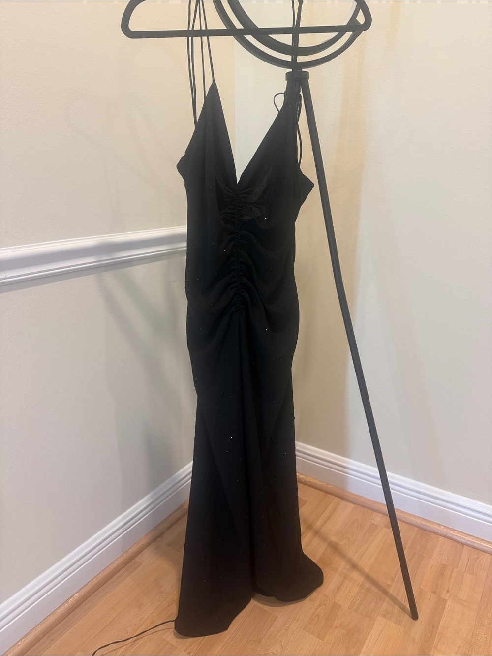 Sandro Black Strapless Ruched Evening Gown